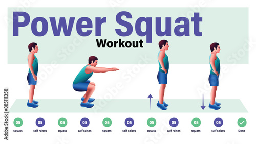 Power Squat Workout Complete Step-by-Step Guide for a Home Workout-Vector Design