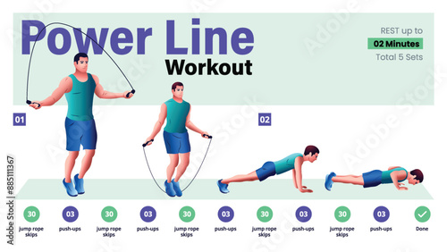 Power Line Workout Complete Step-by-Step Guide for a Home Workout-Vector Design