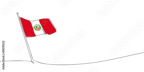 A single line drawing of a Peru flag. Continuous line Republic of Peru icon. One line icon. Vector illustration
