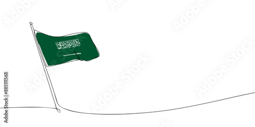 A single line drawing of a Saudi Arabia flag. Continuous line Kingdom of Saudi Arabia icon. One line icon. Vector illustration