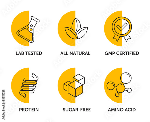 General features icons for food dietary supplement labeling