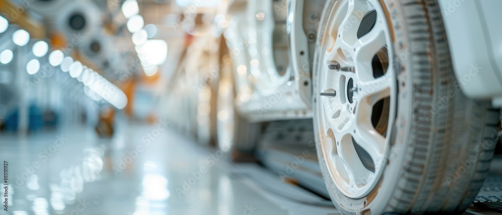 Precision Manufacturing: Close-up of Car Wheel Molds in Production Line Precision Manufacturing: Close-up of Car Wheel Molds in Production Line