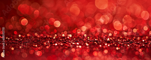 Glittering red bokeh lights creating a festive, shimmering background.