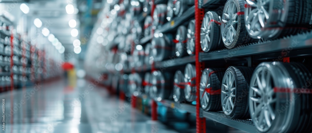 Organized Stack of Car Wheels in Warehouse Ready for Shipment Organized Stack of Car Wheels in Warehouse Ready for Shipment