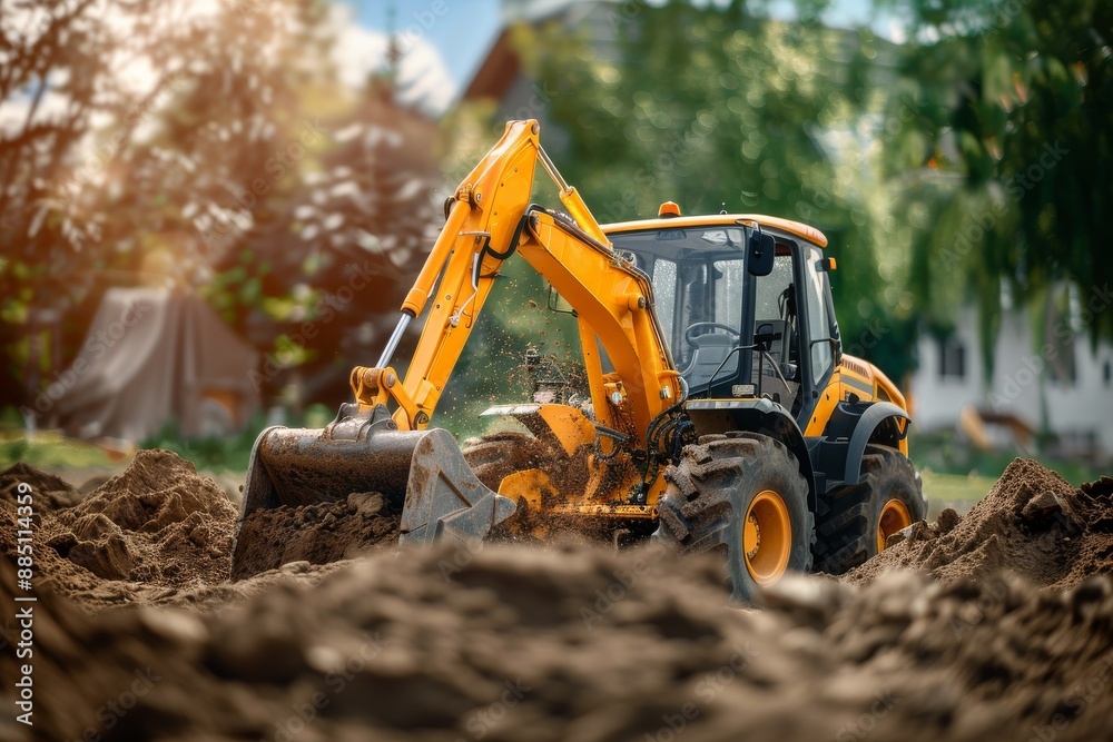 Close-Up of Crawler Backhoe on Soil. Beautiful simple AI generated image in 4K, unique. Close-Up of Crawler Backhoe on Soil. Beautiful simple AI generated image in 4K, unique.