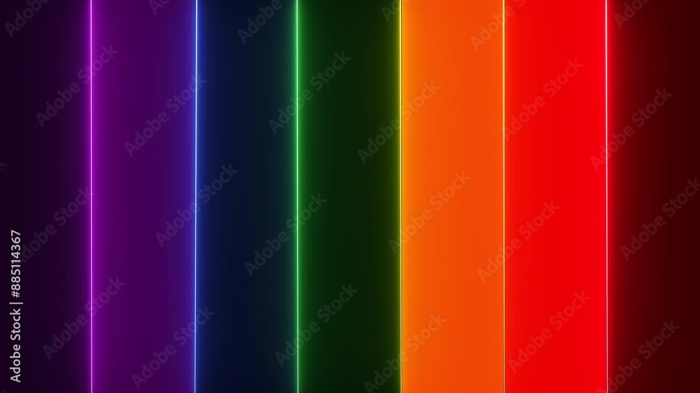 Abstract colorful background with neon lights in rainbow colour. Seamless looping animation. 4K footage