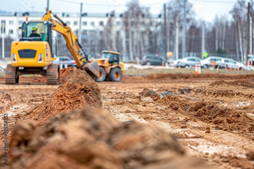 Close-Up of Crawler Backhoe on Soil. Beautiful simple AI generated image in 4K, unique.