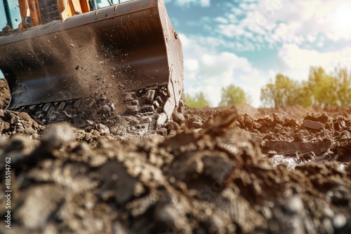 Wallpaper Mural Working Excavator Tractor Digging A Trench At Construction Site.Close-up of a construction site excavator. Beautiful simple AI generated image in 4K, unique. Torontodigital.ca
