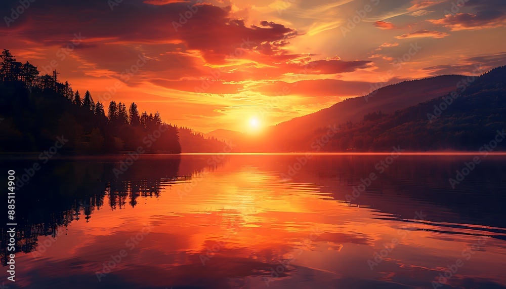 Fototapeta premium Sunset Over a Calm Lake