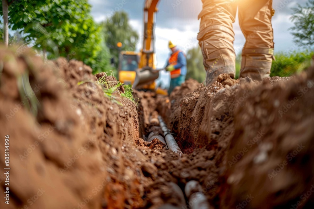 Close-Up of Crawler Backhoe on Soil. Beautiful simple AI generated image in 4K, unique. Close-Up of Crawler Backhoe on Soil. Beautiful simple AI generated image in 4K, unique.