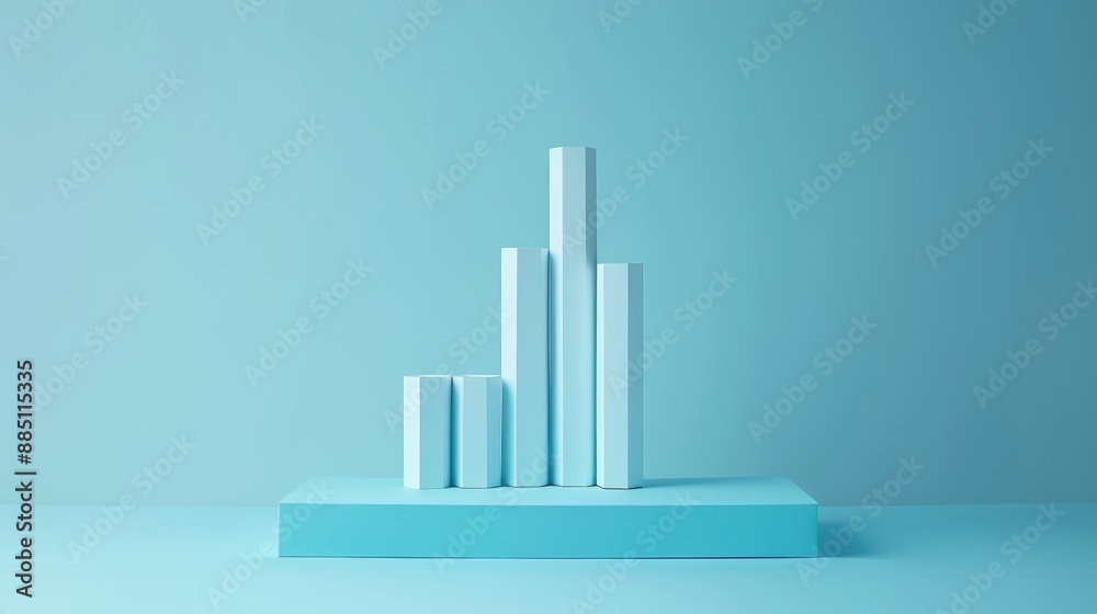 Minimalistic 3D bar chart made from paper, representing data visualization and business growth. Minimalistic 3D bar chart made from paper, representing data visualization and business growth.