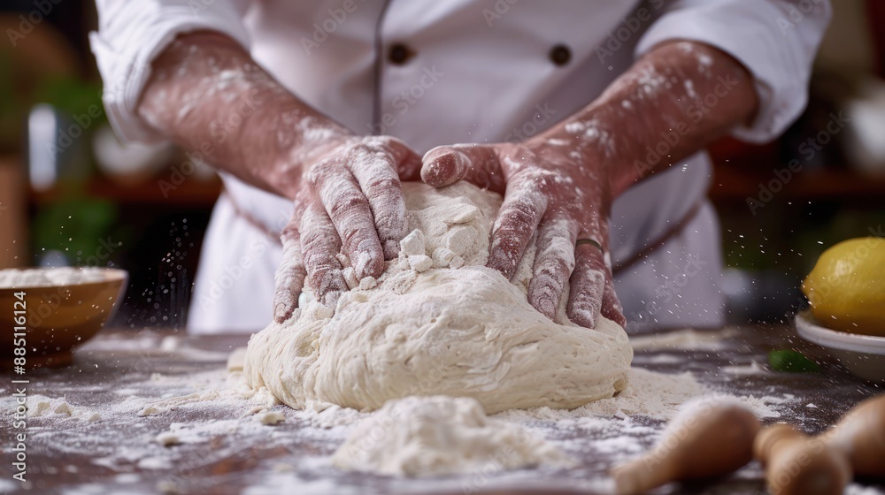 Chef kneading dough by hand Chef kneading dough by hand