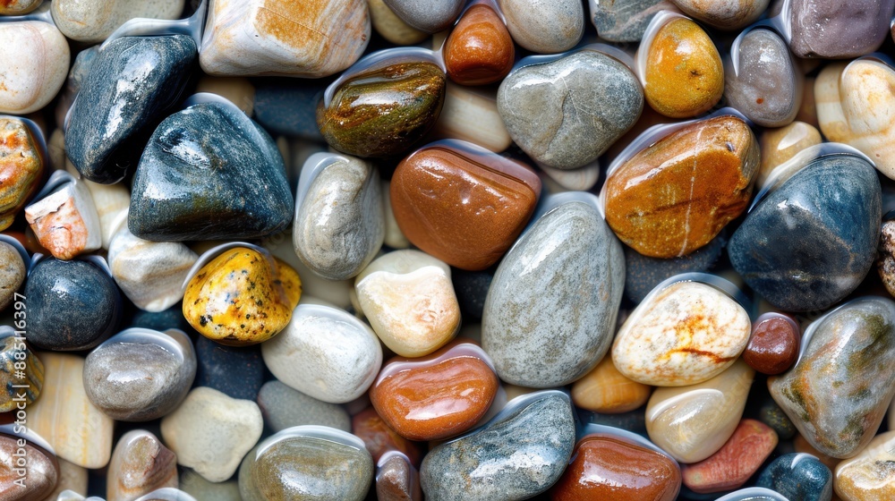 This image presents a close-up view of a diverse collection of colorful smooth polished stones, showcasing their rich textures, hues, and stunning natural beauty with intricate details. This image presents a close-up view of a diverse collection of colorful smooth polished stones, showcasing their rich textures, hues, and stunning natural beauty with intricate details.