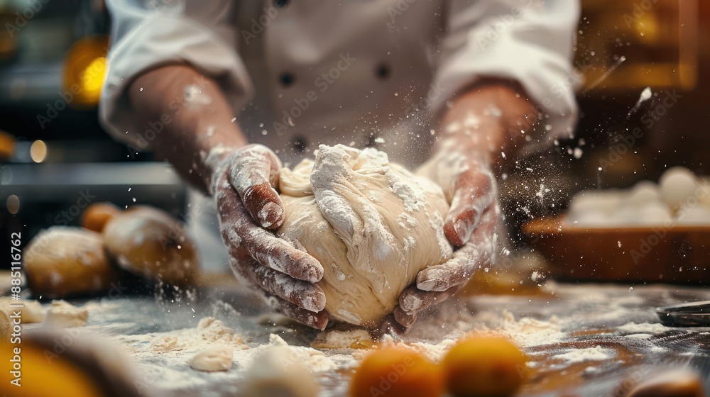 Chef kneading dough by hand Chef kneading dough by hand