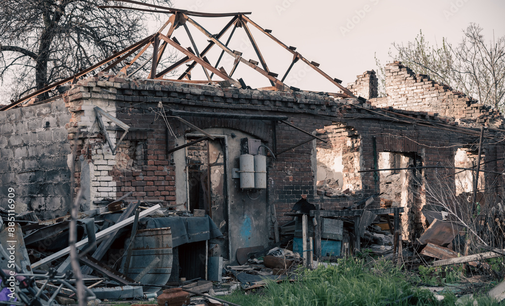 destroyed building in a city lost in the war in Ukraine destroyed building in a city lost in the war in Ukraine