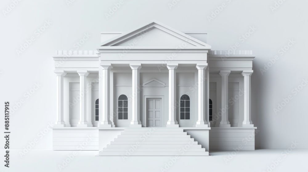 Obraz premium Paper cut art of a white bank building with columns and a dome on top.