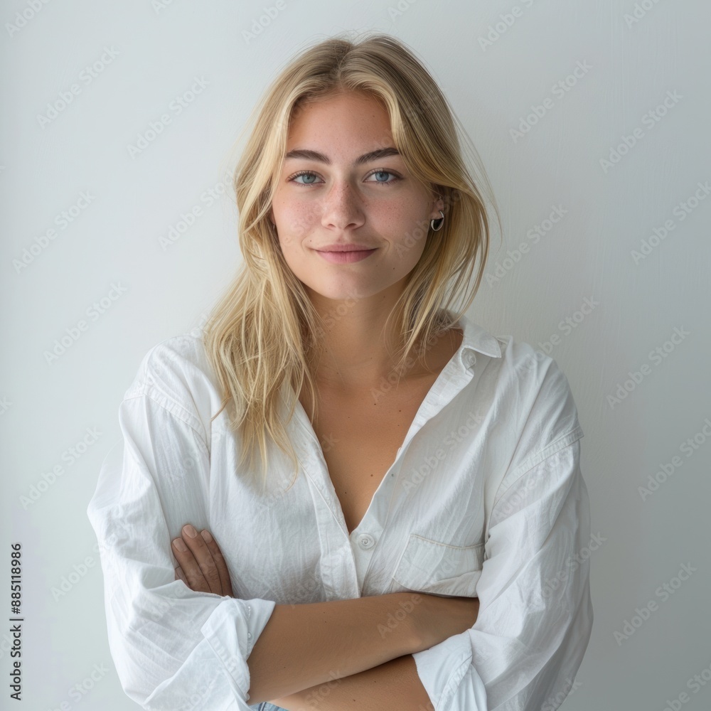 Confident woman in white shirt Confident woman in white shirt