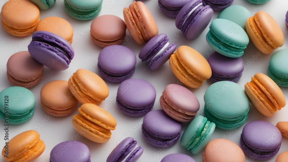 Colorful and sweet dessert macaron on white background Colorful and sweet dessert macaron on white background