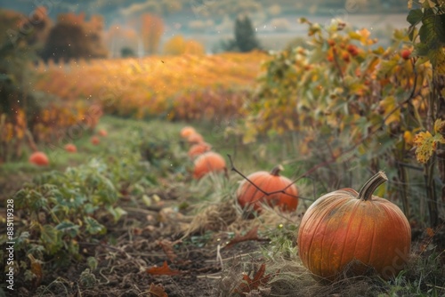 Autumn harvest season, farmers working, golden fields, abundance, rich produce photo