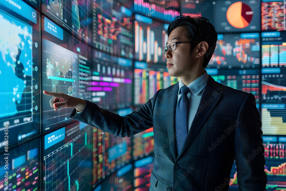 Fototapeta premium Person analyzing the graphs on the screen of stock market operations