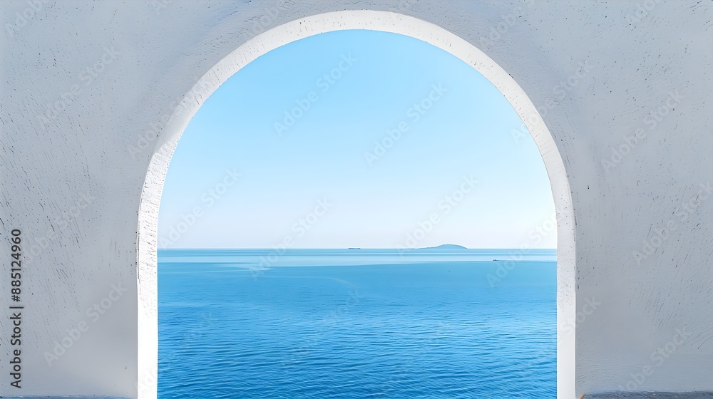 An arched gateway with picturesque views of Santorini's beaches and azure waters An arched gateway with picturesque views of Santorini's beaches and azure waters
