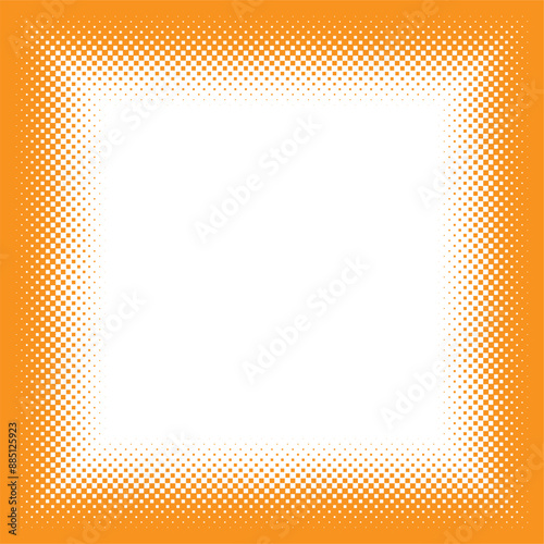 Vector square frame orange square halftone gradient. Comics effect. Isolated on white background