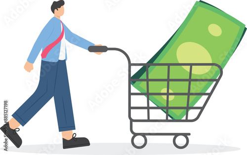 A walking businessman holds a large sum of money and hugs it in his arms. Success is a financially rich concept. Business men keep money. Business concept cartoon vector illustration.

