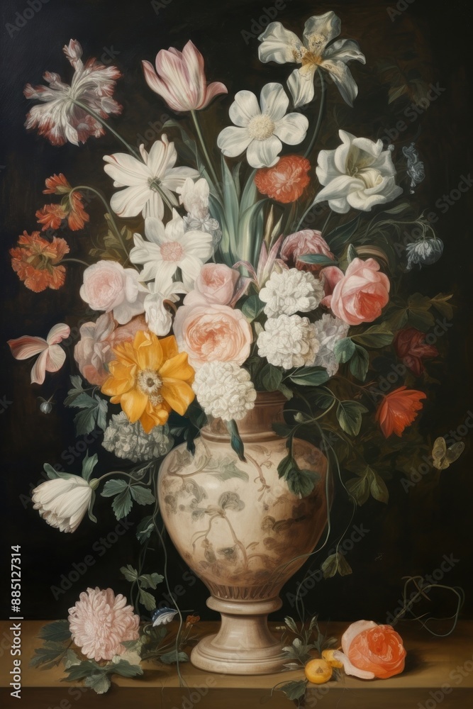 Obraz premium Illustration of Jan Van Kessel a vase of flower painting art plant.
