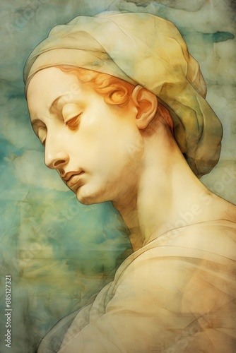 Illustration of Michelangelo Buonarroti woman painting art portrait. photo