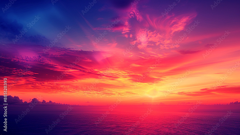 Vibrant sunset over a calm ocean Vibrant sunset over a calm ocean