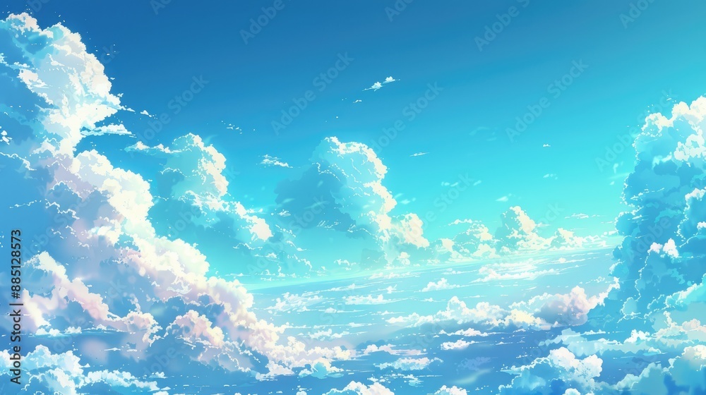 Beautiful anime sky with layers of fluffy clouds, bright and cheerful on a clear day. Beautiful anime sky with layers of fluffy clouds, bright and cheerful on a clear day.
