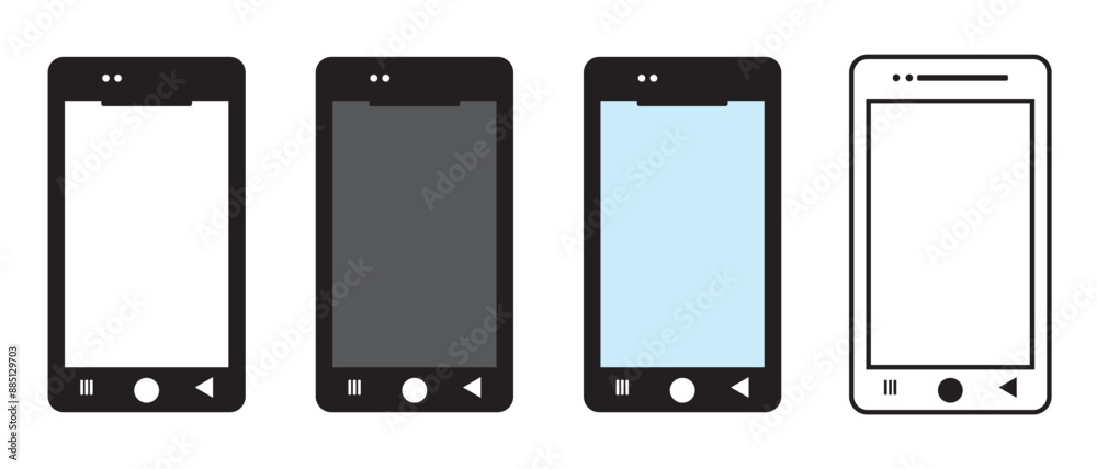 Smartphone mockup with blank white screen, detailed mobile phone mockup, black gray and white models smartphone front view, model 3D mobile phone, ui ux