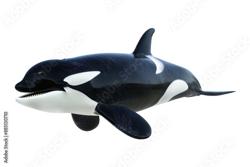 A killer whale swims through the ocean on transparency background