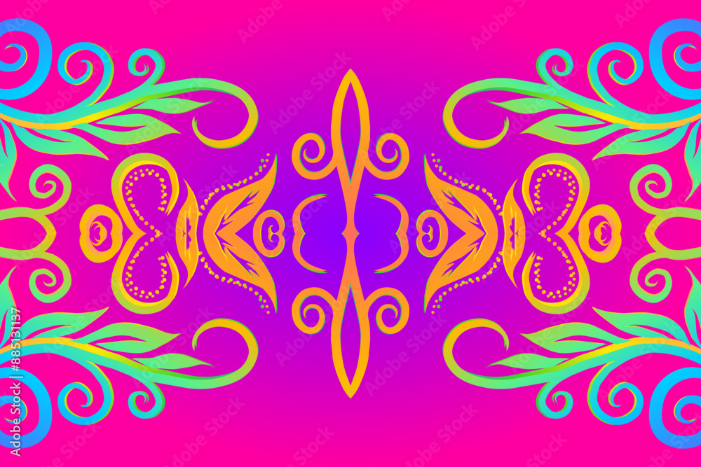 Beautiful colourful flowers and leaf line art pattern of indonesian culture traditional batik Beautiful colourful flowers and leaf line art pattern of indonesian culture traditional batik
