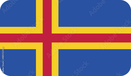 Flag of the Region of Aland with rounded edges. National symbol of Aland. Vector image, flag icon.