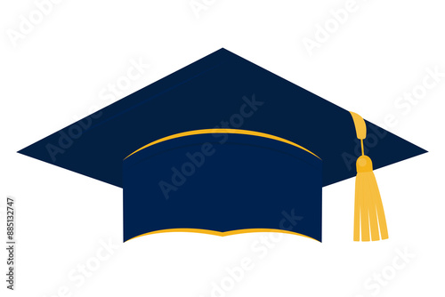Blue graduation cap in flat style. Element for design isolated on white background. Vector illustration. 