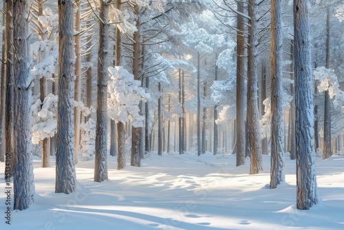 Snowy forest at the winter