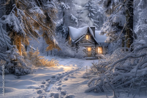 Snowy forest at the winter