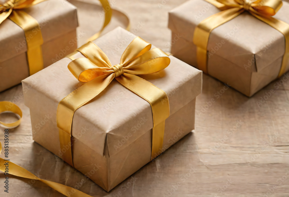 Kraft Paper Gift Box tied with golden ribbon Kraft Paper Gift Box tied with golden ribbon