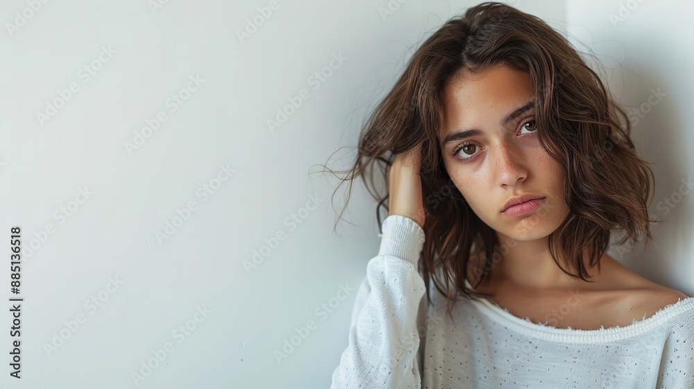 Portrait of a Young Woman with Pensive Expression Portrait of a Young Woman with Pensive Expression