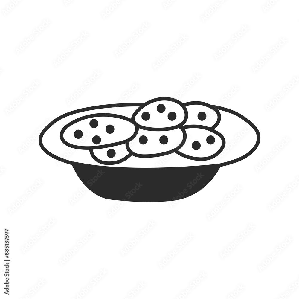 Plate with Cookies Doodle. Sweet Biscuit Icon. Pastry Bakery symbol in cartoon line style. Isolated vector illustration Plate with Cookies Doodle. Sweet Biscuit Icon. Pastry Bakery symbol in cartoon line style. Isolated vector illustration
