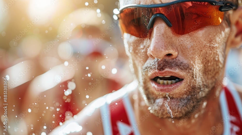 A dynamic and energetic capture of a marathon runner in action, mid-stride during an outdoor race, showcasing the thrill and determination of competitive sports. A dynamic and energetic capture of a marathon runner in action, mid-stride during an outdoor race, showcasing the thrill and determination of competitive sports.