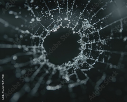 The shattered glass effects vividly demonstrate the visual aftermath of shattered and broken glass. photo