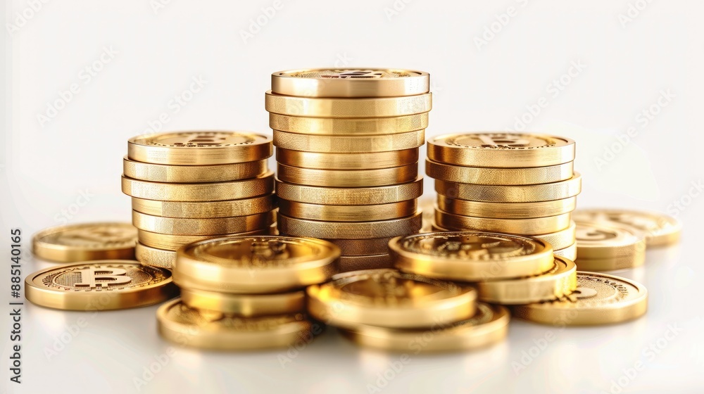 3D realistic of the golden coins pile and stacks, vector gold money icons. golden coins currency, shiny gold piles on a white background. Generative AI. 3D realistic of the golden coins pile and stacks, vector gold money icons. golden coins currency, shiny gold piles on a white background. Generative AI.