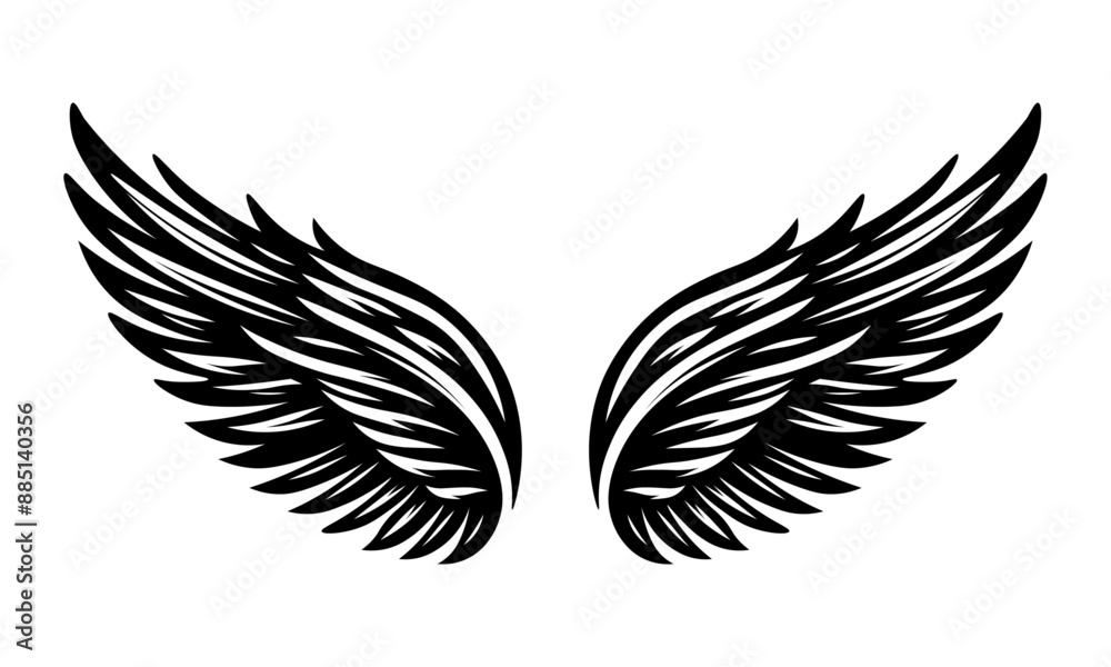 Obraz premium Elegant Black Feathered Bird Wings Vector Illustration