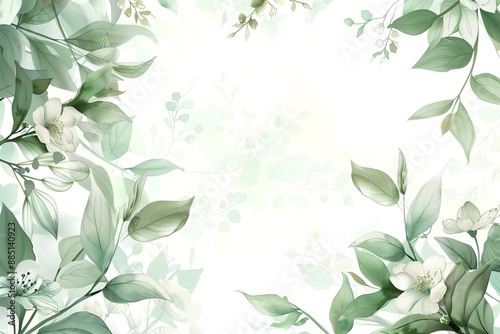 Watercolor green floral pattern. Green leaves and branches composition on white background for wallpapers, postcards, greeting cards, wedding invitations, romantic events
