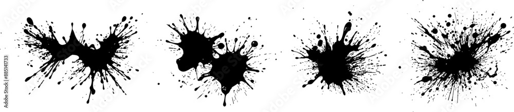 Set of various black paint splashes. Drops of black paint on a white background. Isolated design elements. Vector illustration Set of various black paint splashes. Drops of black paint on a white background. Isolated design elements. Vector illustration