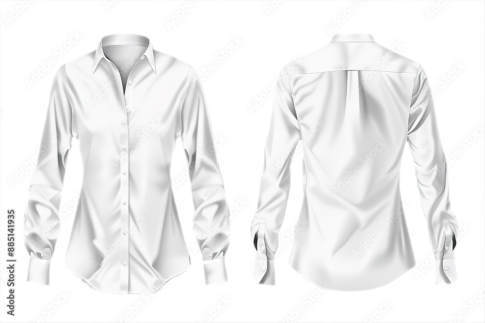 Blank white classic shirt mockup, front view, gray background, 3d rendering. Empty casual blouse for men uniform mock up. Clear fabric formal dress shirt with cuff template.

