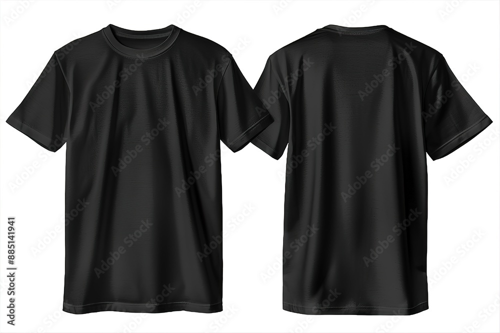 Men t-shirt, vector black mockup template with short sleeve and round neck. T-shirt mockup, menswear casual apparel clothing and sportswear, front and back view
Men t-shirt, vector black mockup template with short sleeve and round neck. T-shirt mockup, menswear casual apparel clothing and sportswear, front and back view