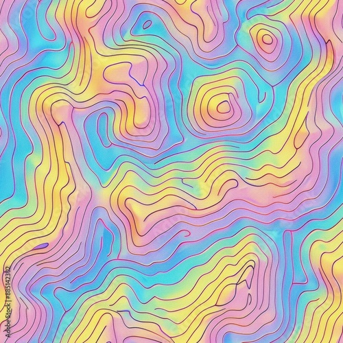 seamless pattern, Abstract colorful topographic map pattern with vibrant lines and gradient hues, creating a visually appealing artistic background.